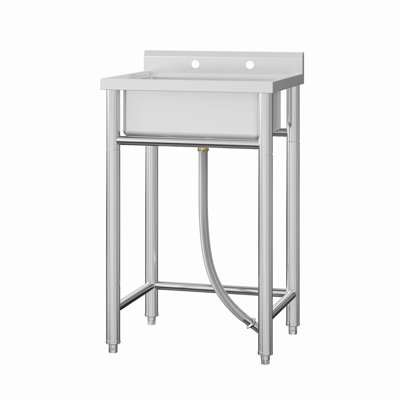 Évier utilitaire commercial en acier inoxydable 21 pouces, évier simple autoportant avec dosseret et robinet