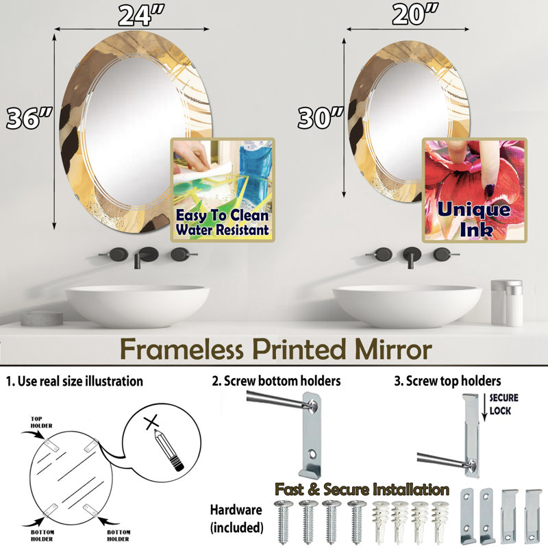 Azami - Miroir mural moderne ovale, 36 po x 24 po