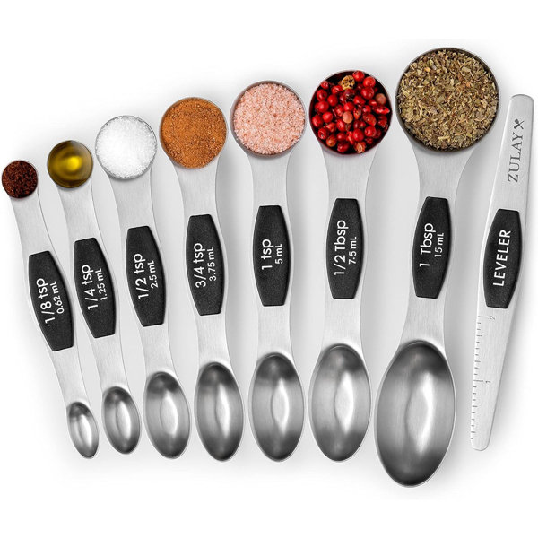 Magnetic Measuring Spoons Set of 8 Stainless Steel Stackable Dual Sided  Nesting Teaspoons and Tablespoons for Measuring Dry and Liquid Ingredients