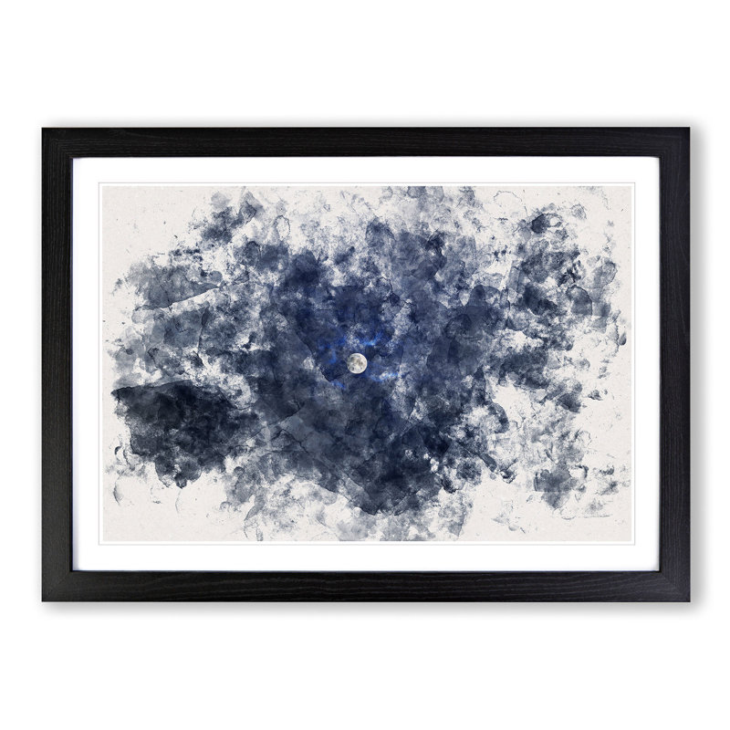 Moon Through The Clouds - Single Picture Frame Print on MDF, 45cm H x 63cm W x 2cm D, Black Framed