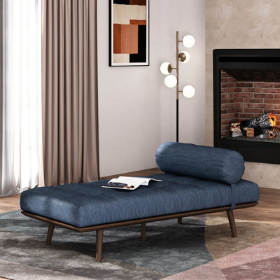 Chaise longue à boutons en bleu marine avec coussin moelleux d'inspiration Mid-Century