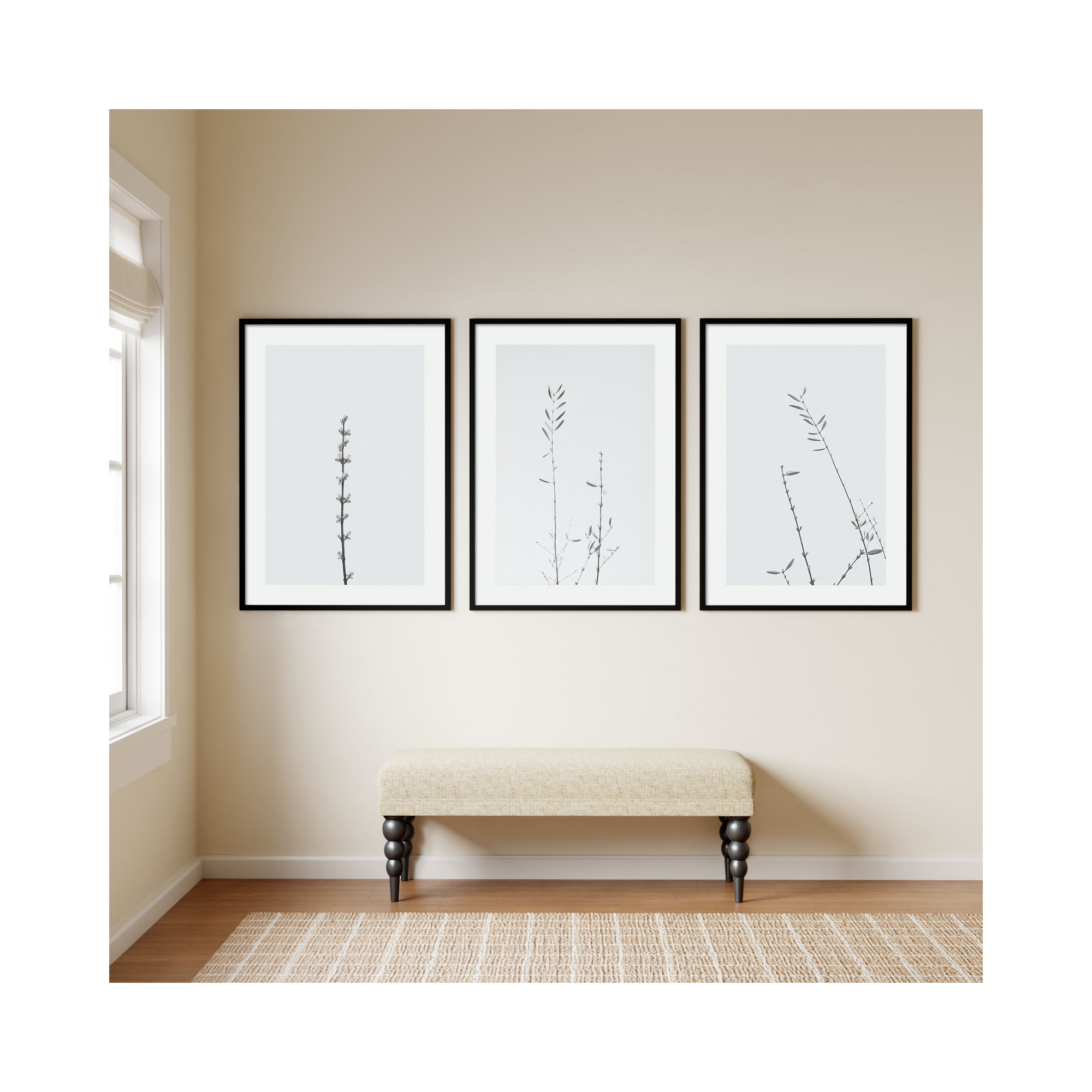 Retro Tennessee Botanical Prints by Adela - 3 Piece Single Picture Frame Photograph Set, 17" H x 43" W x 1" D, Black