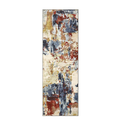 Ultra Thin Washable Area Rug – Modern Abstract Carpet, Non-Slip & Non-Shedding, Spot Resistant for Living Room, Bedroom, Hallway, Dining Room, Office – Blue & Colorful, Multiple Sizes