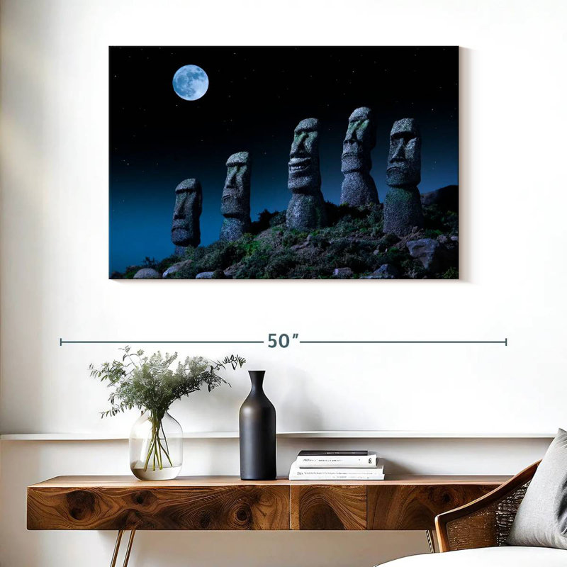 Lilie Full Moon Over Moai Statues, 26" H x 39" W