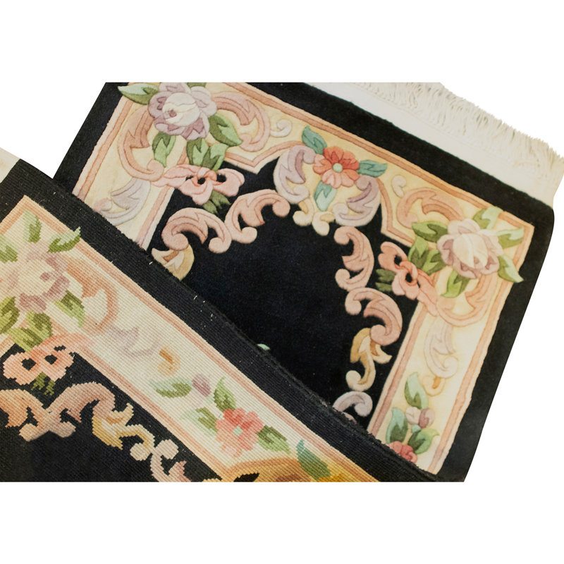 High-Quality Hand-Knotted Black And Beige Area Rug
