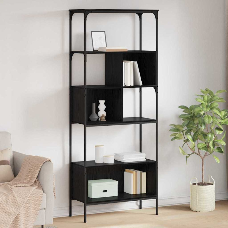 188.5cm H x 76cm W Metal Bookcase, Black Oak