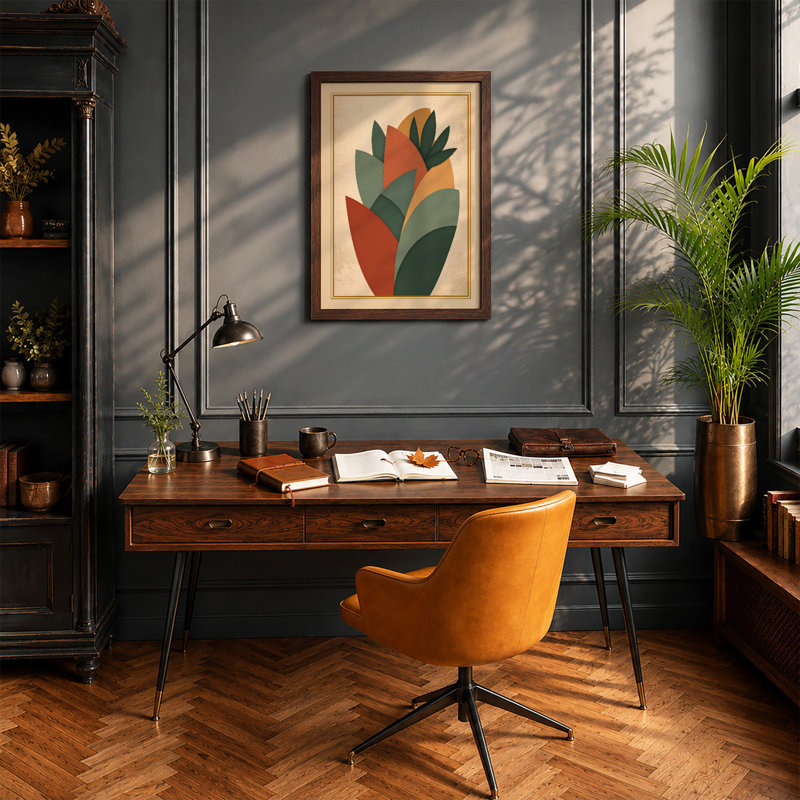 Layered Forms Botanical - Framed Print, Walnut, A3 - 42.0 x 29.7 cm