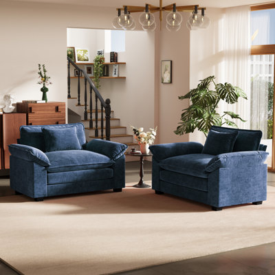 Ensemble de 2 fauteuils surdimensionnés 49,5 po en chenille de qualité supérieure avec coussin décoratif et coussins amovibles