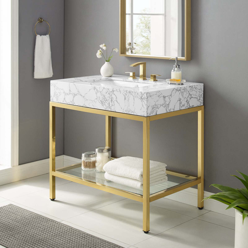 Modway Kingsley 36" Stainless Steel Bathroom Vanity, Gold