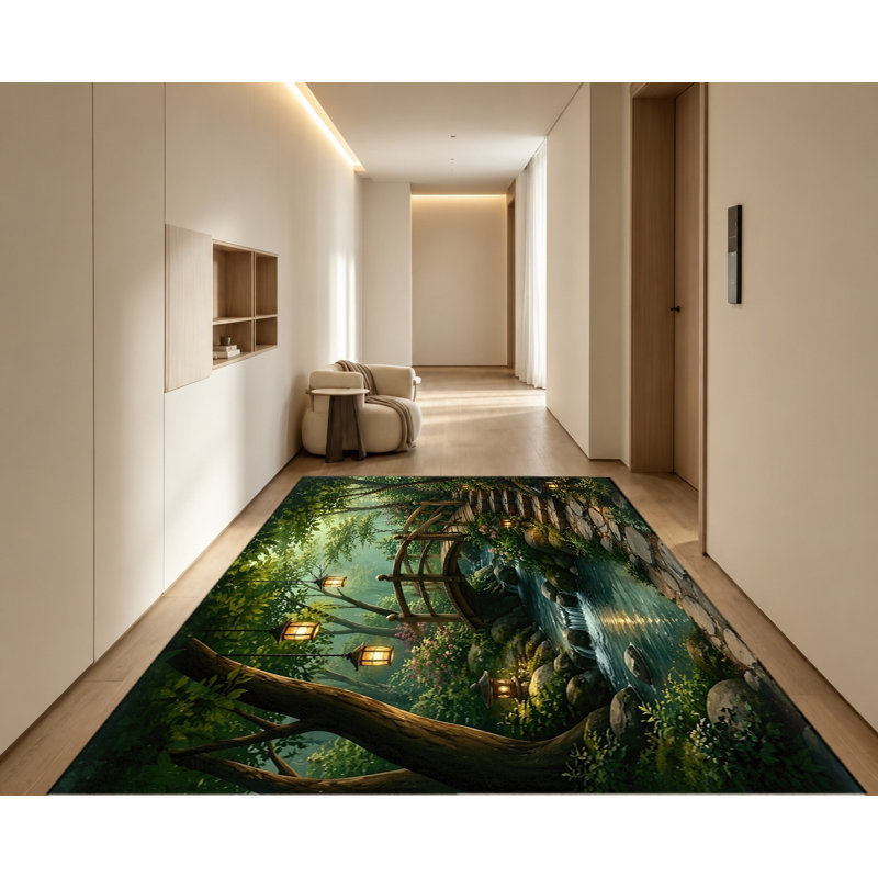 Tapis de forêt Tranquil Woodland Stream, Rectangle 6 pi 7 po x 4 pi 7 po (200 x 140 cm)
