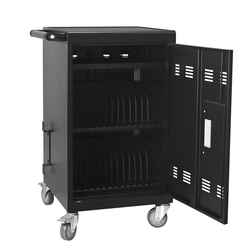 Station de charge mobile, chariot de charge mobile et armoire pour ordinateurs portables 30 tablettes avec serrure à combinaison - noir