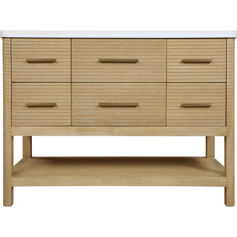 Meuble-lavabo en pierre naturelle et en bois massif 48 po Oakwell, Naturel, 48"