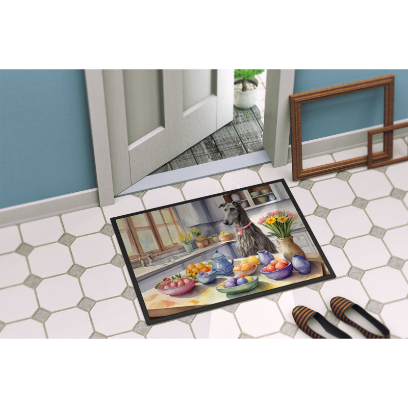 Decorating Easter Scottish Deerhound Doormat, 24" W x 36" L