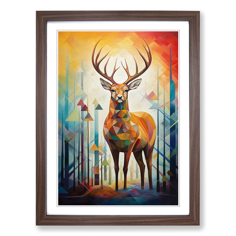 Deer Cubism - Single Picture Frame Print on Wood, Walnut, 64" H x 46" W x 2" D