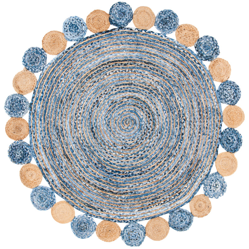 Tapis en jute de coton tissé à la main Cormier, Rond 4 pi