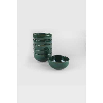 Ensemble de bols élégants en céramique (6 pièces), vert foncé, 4,7 x 4,7 x 2,6 pouces | 100% céramique, capacité de 13,5 oz liq. Va au lave-vaisselle et au micro-ondes, parfait pour servir des collations et des desserts, design élégant et durable
