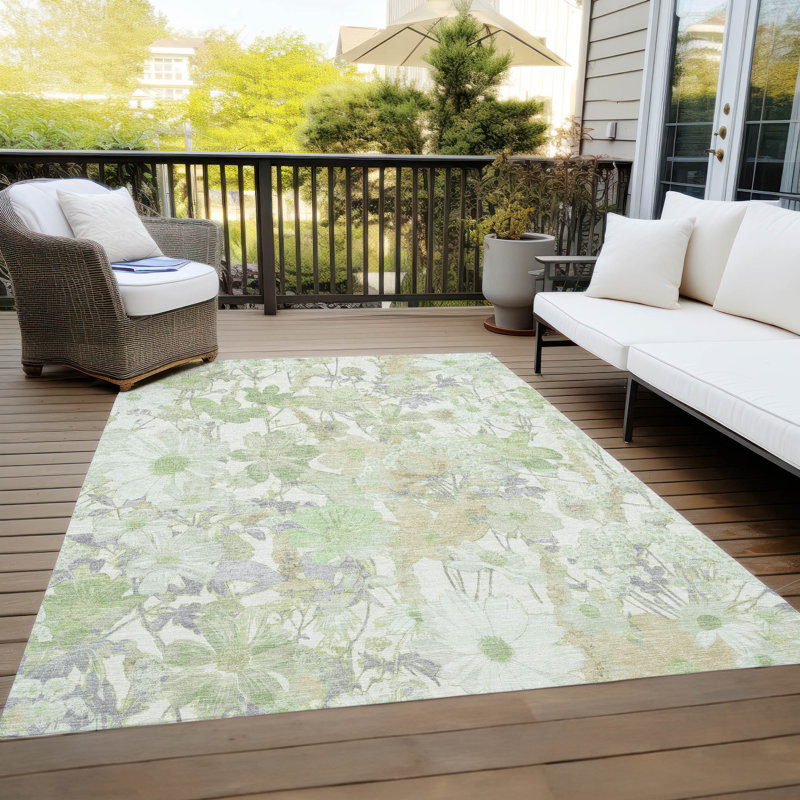 Machine Washable Indoor/Outdoor Claudian ACN1506 Aloe 1'8" x 2'6" Rug, Rectangle 2'6" x 3'10"