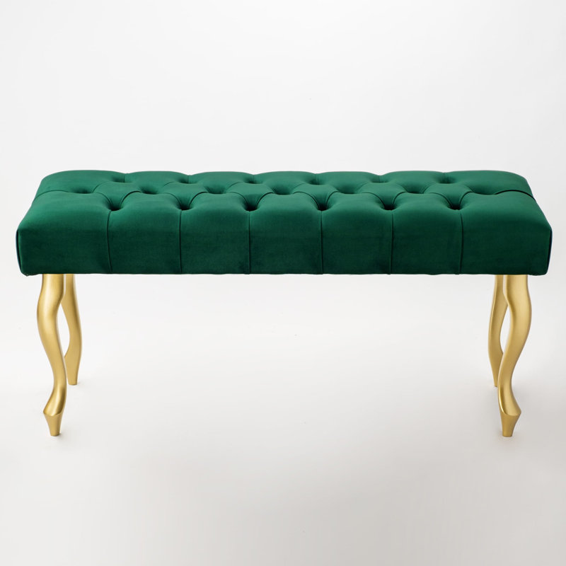 Upholstered Bench, H45 x W60 x D30cm, Green/Gold, Gold