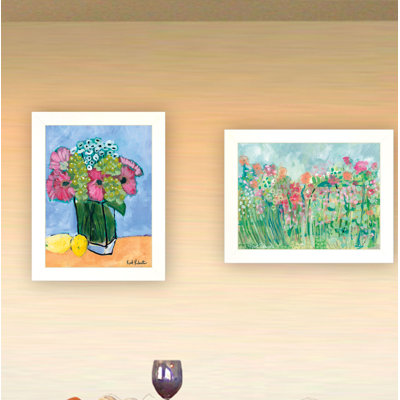 "Champ de fleurs / bouquet", ensemble de 2 vignettes encadrées pour la décoration murale par Kait Roberts