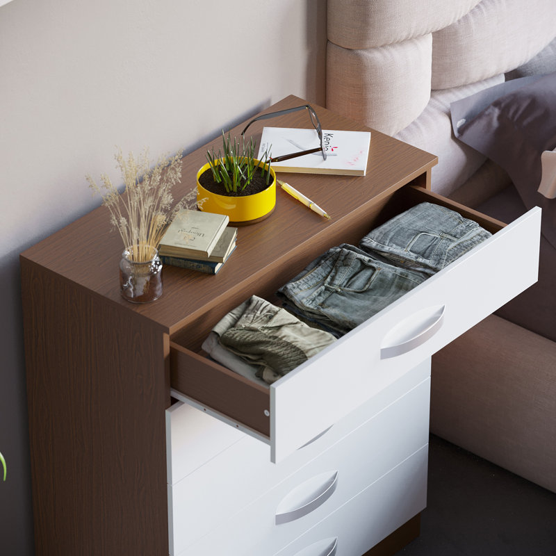 Arkadij 5 - Drawer High Gloss Chest of Drawers, Anti Bowing Bedroom Storage Cabinet, White/Walnut