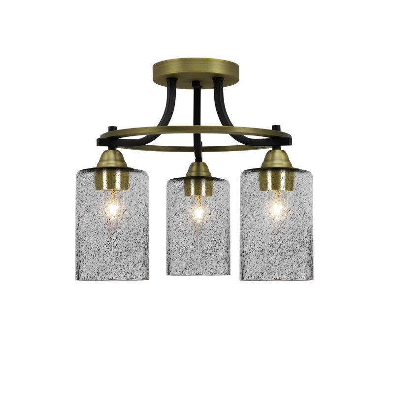 Plafonnier semi-encastré 3 lumières Paramount noir mat et laiton avec verre fumé de 4 po Paramount