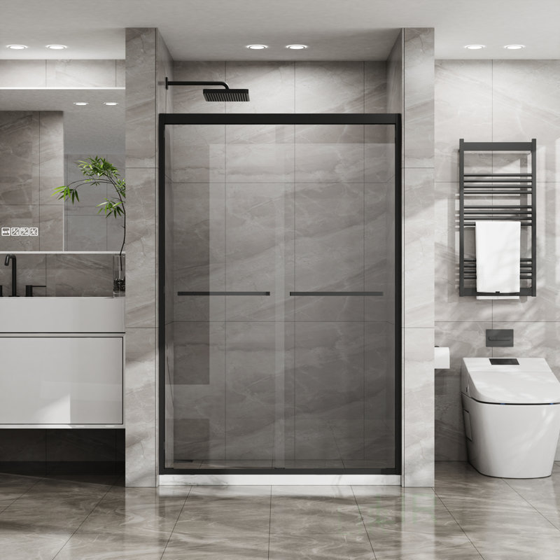 Double Sliding Glass Shower Door 48 In. W X 72 In. H With Clear Tempered Glass And Stainless Steel Hardware, Shower Door