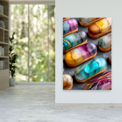 Artistic Glazed Eclairs Colorful Elegant Modern Wall Art Print 1 Piece Wrapped Canvas Wall Art