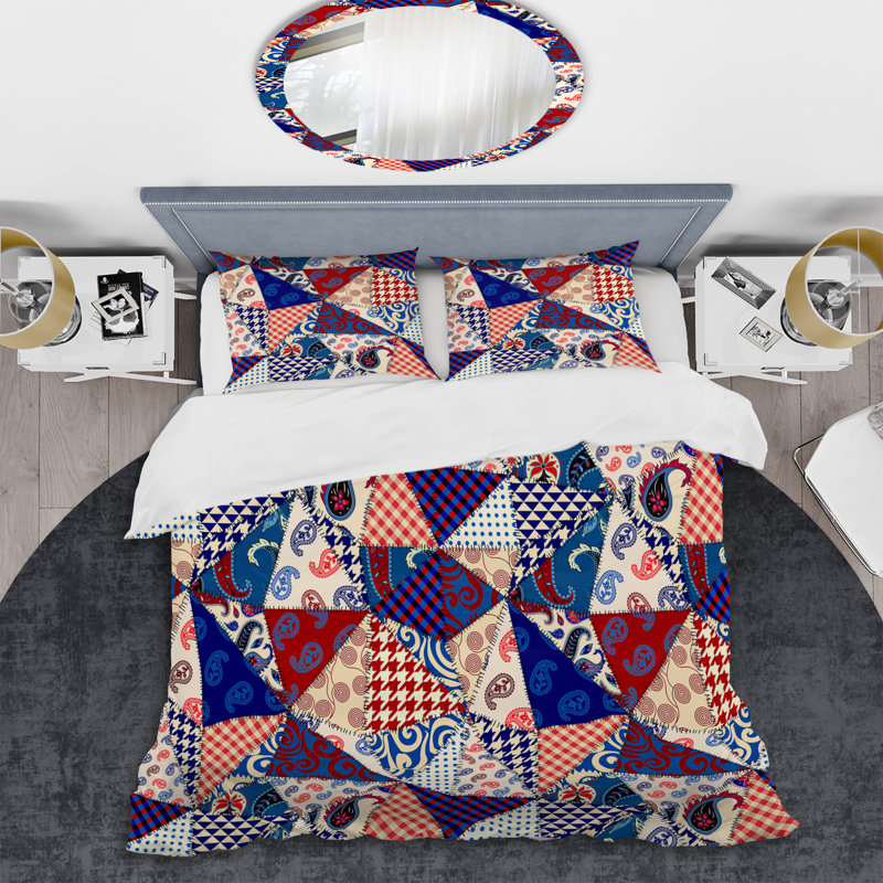 Multicolore patchwork matelassé - ensemble de housse de couette abstrait - microfibre de polyester