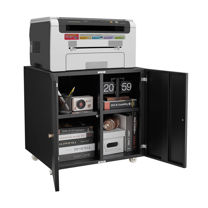 Support pour bureau à domicile avec roulettes, tables pour imprimantes avec porte-classeur, classeur latéral mobile avec tablette ouverte pour dossiers de format lettre / légal / A4