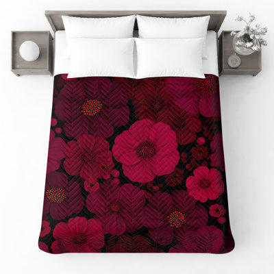 Couvre-lit matelassé à motif floral rouge 