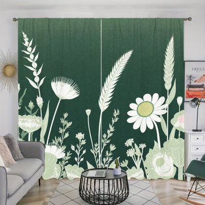 Rideau filtrant la lumière à motif floral à 2 panneaux avec motif de tiges de blé et de marguerites à motif floral printanier avec passe-tringle