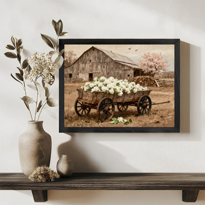 Black Framed Vintage A cart filled with flowers in a gloomy world Wall Art Retro Style Framed Prints