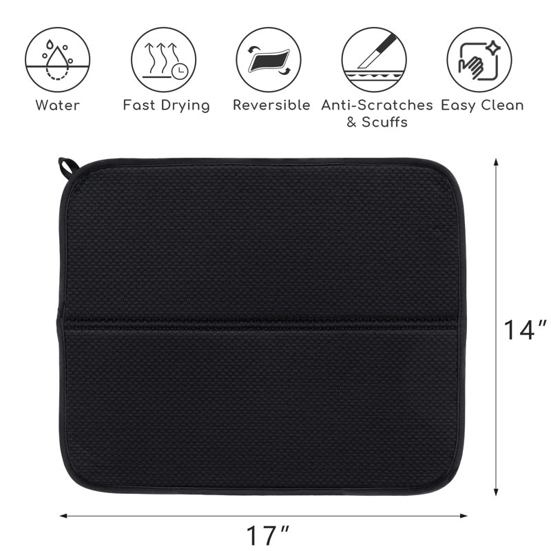 3 Pack Dish Drying Mat, Microfiber Dish Drying Mats For Kitchen Counter, Ultra Absorbent Dish Drainers For Kitchen Counter, 14"X17" Dish Drying Pad For Countertops Or Sinks