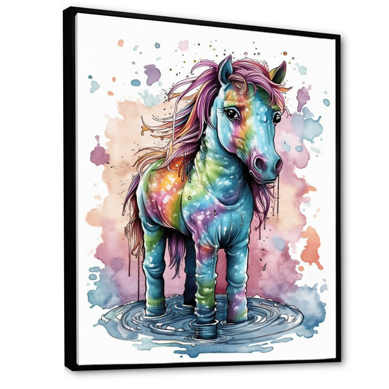 Arc-en-ciel, licorne mystique, H 40 po x l 30 po x P 1,5 po, Cadre flottant noir