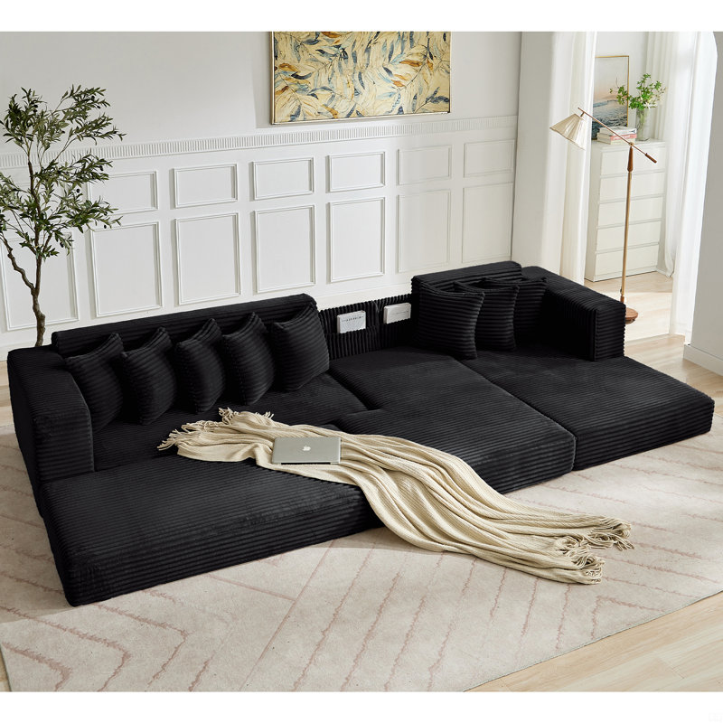 Canapé modulaire surdimensionné en nuage, canapé en L, canapé-lit convertible au sol, sans assemblage, Noir