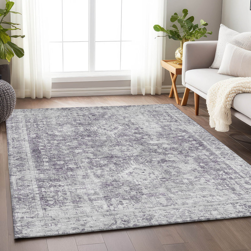 Plum Synthetic Rectangular Washable Indoor/Outdoor Rug