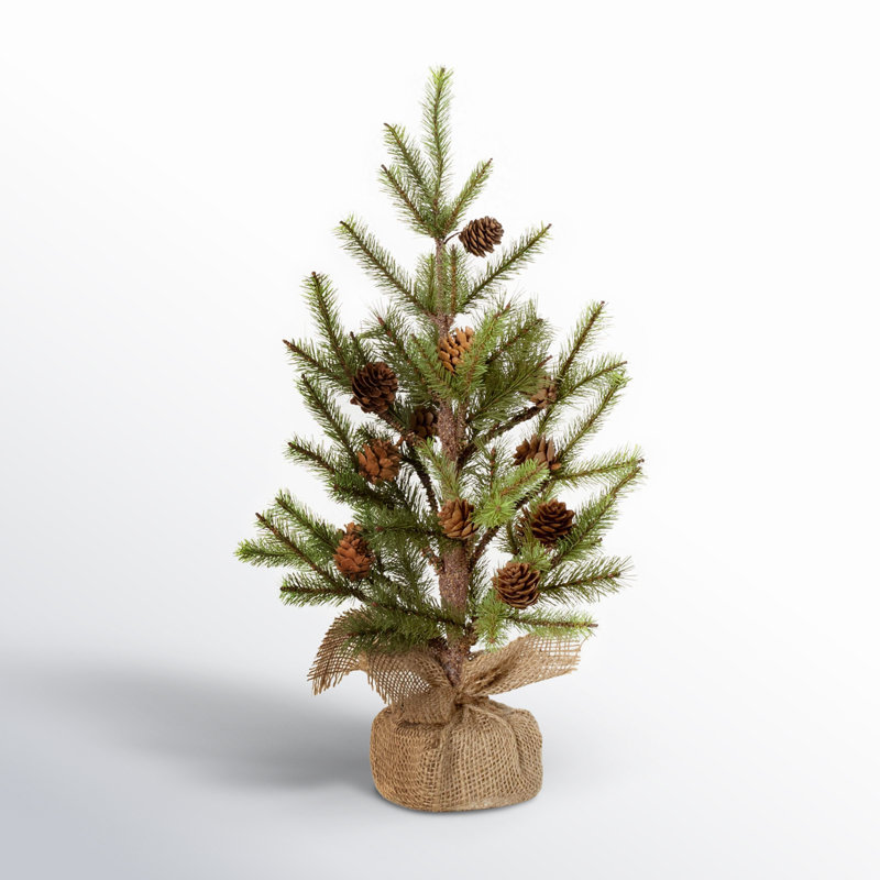 Stacy Faux Pine Tree in Wicker/Rattan Pot, 18" H x 11" W x 11" D
