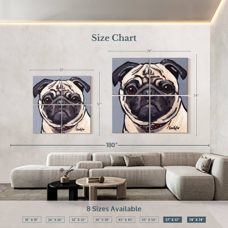 Brampt Pug On Gray, 74" H x 74" W