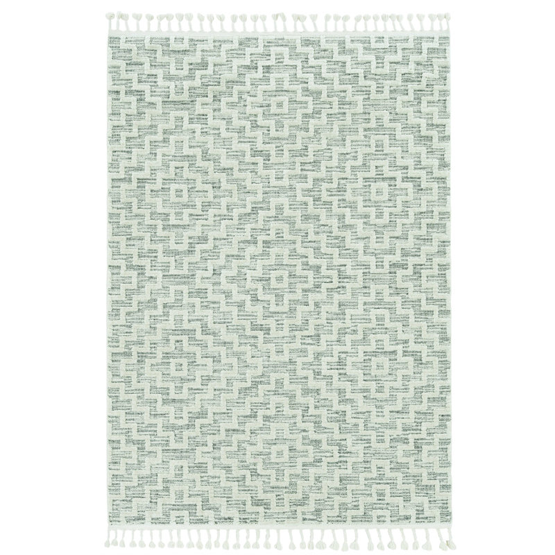 Tapis gris clair / bleu en polyester tissé à la machine Alissone