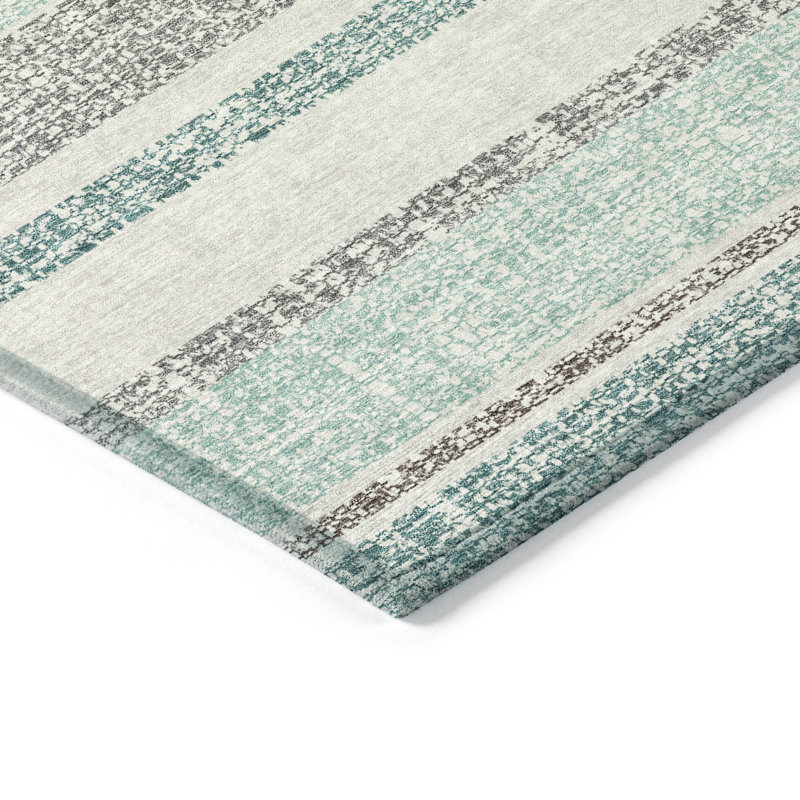 Machine Washable Indoor/Outdoor Xhevrie Teal Rug, Rectangle 8' x 10'