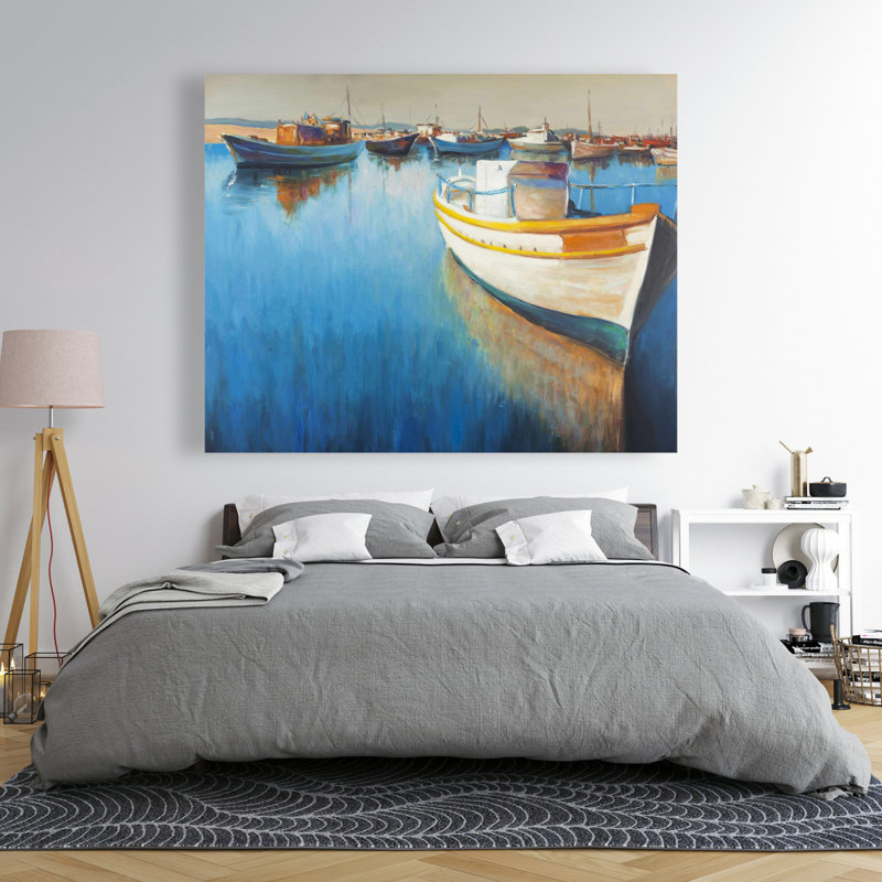 Bateaux de pêche à la marina - décor de toile de bateau côtier