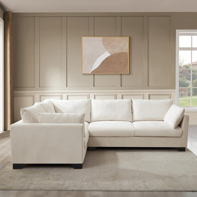 Cenko 5 Seater Corner Sofa , Cream Linen Blend