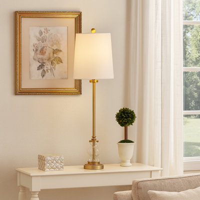 Yenni - Buffet Lamp Metal Clear Seeded Glass - Off-White Shade
