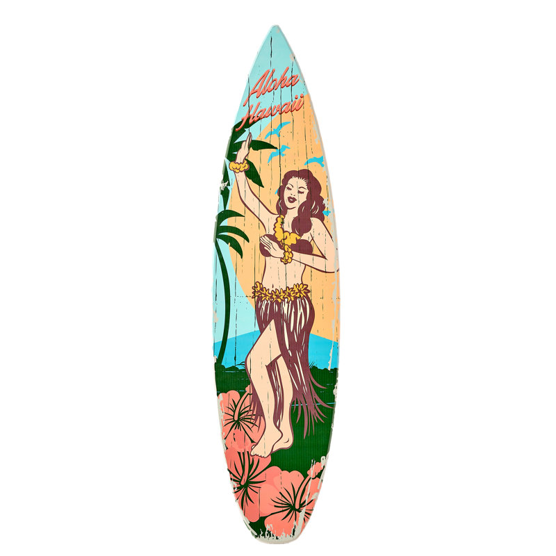 Kersh Aloha Hawaii Hula Girl Surfboard Plaque Wall Art Decor 60" x 15"