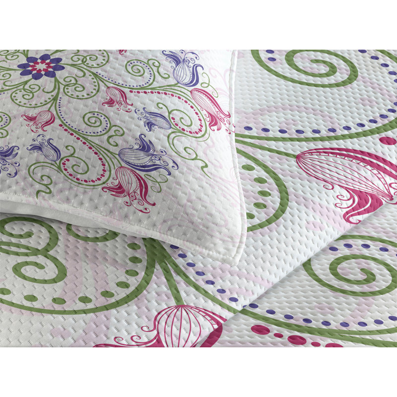 Flamingo Polyester Dots Coverlet, King Bedspread + 2 Shams, Floral