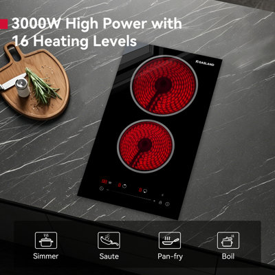GASLAND 12 in. Electric Cooktop Ceramic Surface Radiant Stove in Black with 2-Elements, ETL Certified