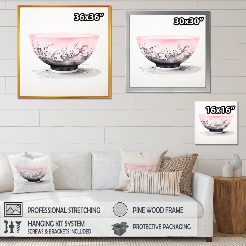 «Pink Chinese Teacup Delight III», art mural Chine, Cadre doré simple, H 16 po x l 16 po x P 1 po