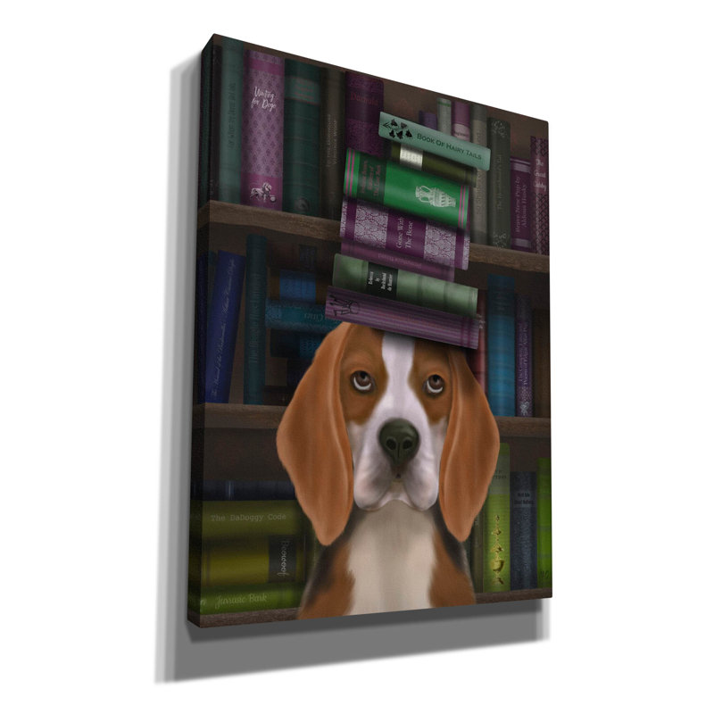 «Beagle and Books» par Fab Funky, art mural sur toile, H 54 po x l 40 po x P 1,5 po