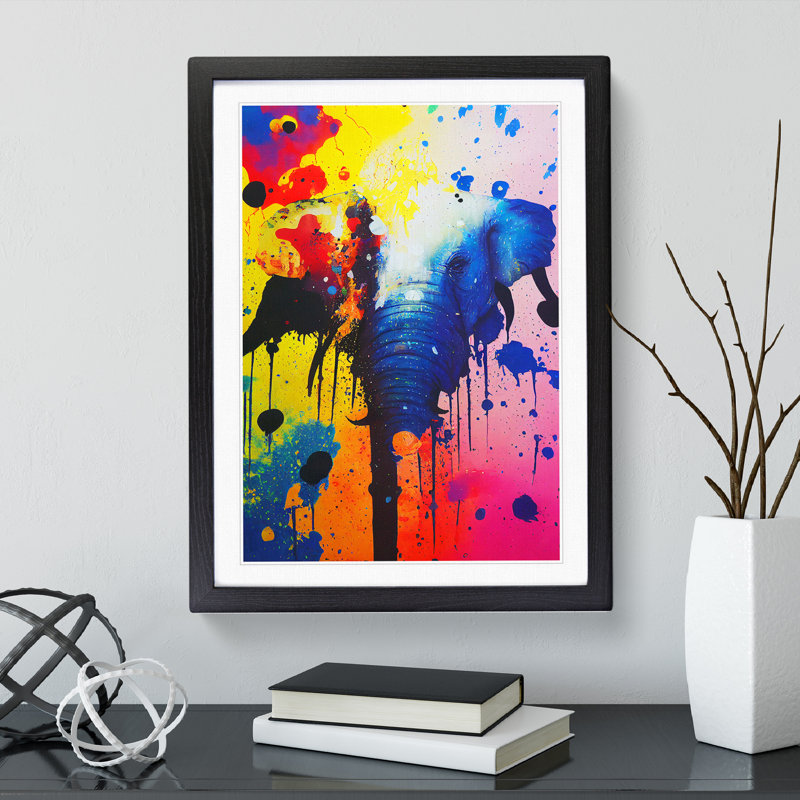 Elephant Paint Splash No.1 Abstract - Single Picture Frame Print, Black, 64cm H x 46cm W x 2cm D