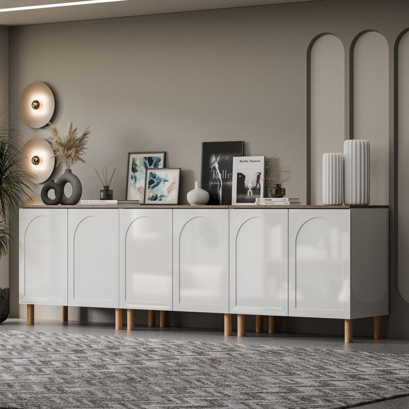 Bohem Sideboard with MDF Doors, White/Walnut, 34" x 105" W x 20" D